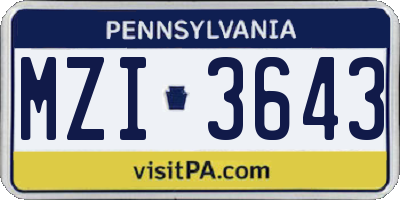 PA license plate MZI3643