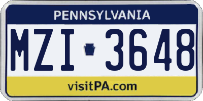 PA license plate MZI3648