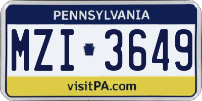 PA license plate MZI3649