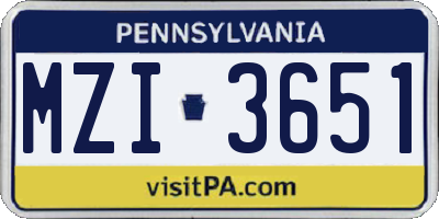 PA license plate MZI3651