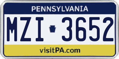 PA license plate MZI3652