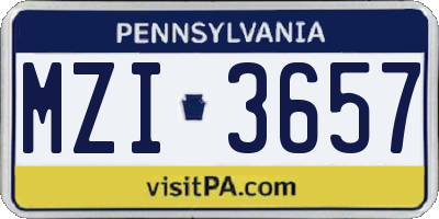 PA license plate MZI3657