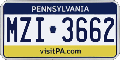 PA license plate MZI3662