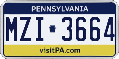 PA license plate MZI3664