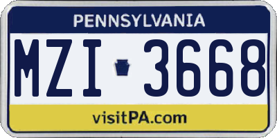 PA license plate MZI3668