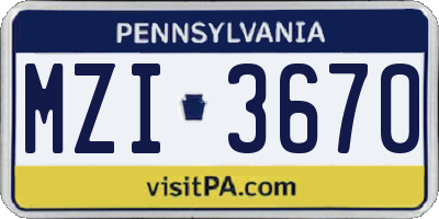 PA license plate MZI3670