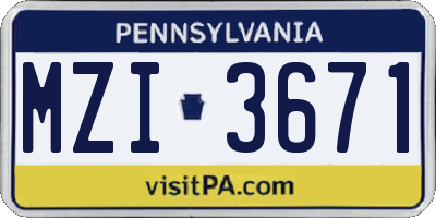 PA license plate MZI3671