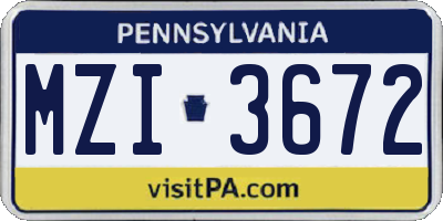 PA license plate MZI3672