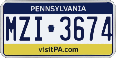 PA license plate MZI3674
