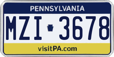 PA license plate MZI3678