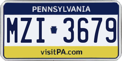 PA license plate MZI3679