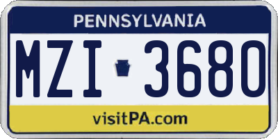 PA license plate MZI3680