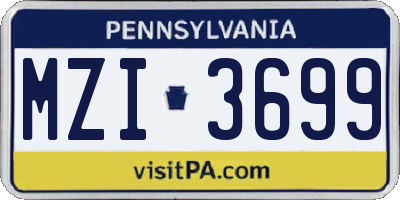 PA license plate MZI3699