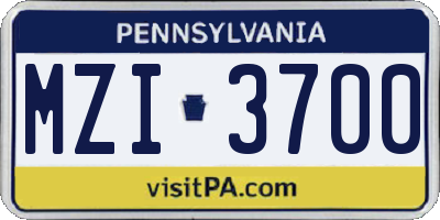 PA license plate MZI3700