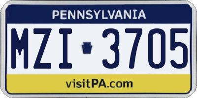 PA license plate MZI3705