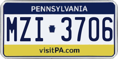 PA license plate MZI3706