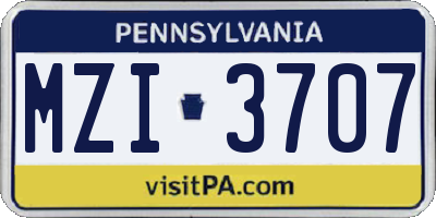 PA license plate MZI3707