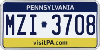 PA license plate MZI3708