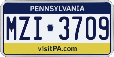 PA license plate MZI3709