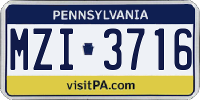 PA license plate MZI3716