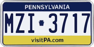 PA license plate MZI3717