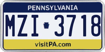 PA license plate MZI3718