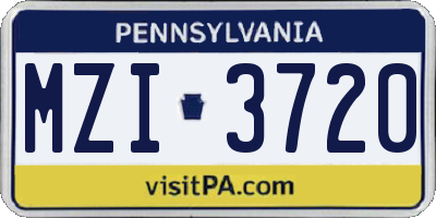 PA license plate MZI3720