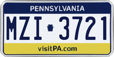 PA license plate MZI3721