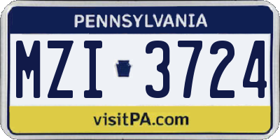 PA license plate MZI3724