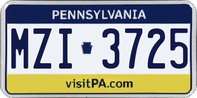 PA license plate MZI3725