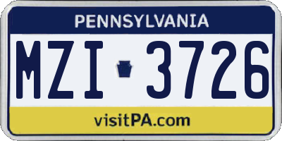 PA license plate MZI3726