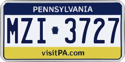 PA license plate MZI3727