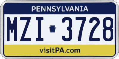 PA license plate MZI3728