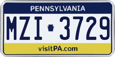 PA license plate MZI3729