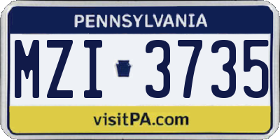 PA license plate MZI3735