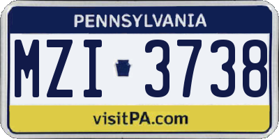 PA license plate MZI3738
