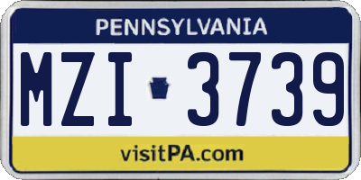 PA license plate MZI3739
