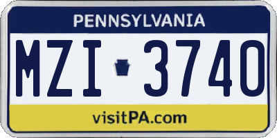 PA license plate MZI3740
