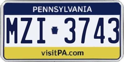 PA license plate MZI3743