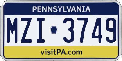 PA license plate MZI3749