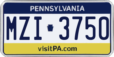 PA license plate MZI3750