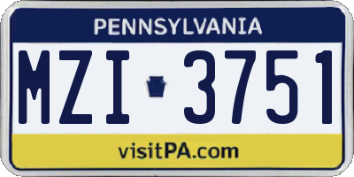 PA license plate MZI3751