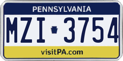 PA license plate MZI3754