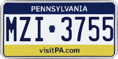PA license plate MZI3755