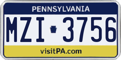 PA license plate MZI3756