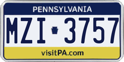 PA license plate MZI3757