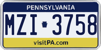 PA license plate MZI3758