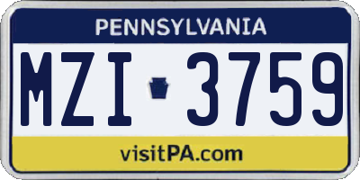 PA license plate MZI3759