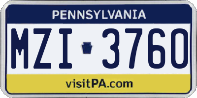 PA license plate MZI3760