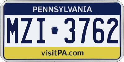 PA license plate MZI3762